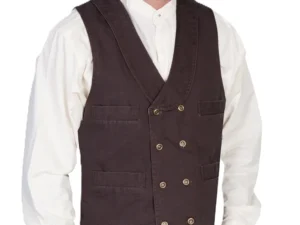 Scully Mens Walnut Double Breasted Canvas Lapel Vest