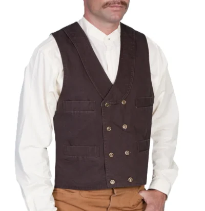 Scully Mens Walnut Double Breasted Canvas Lapel Vest