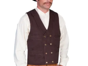 Scully Mens Walnut Double Breasted Canvas Lapel Vest