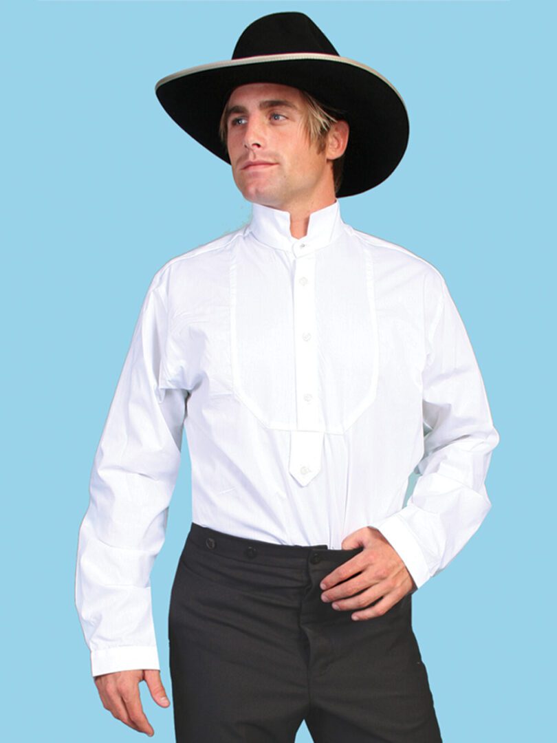 Victorian inset White bib banded collar shirt
