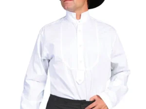 Men's Victorian inset White bib banded collar shirt