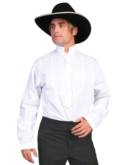 Men's Victorian inset White bib banded collar shirt