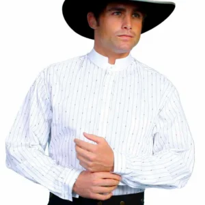 Scully Men’s Black Striped White Banded Collar Shirt - Chest Pocket - Reg & Tall