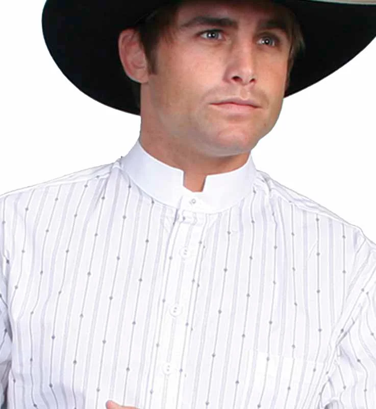 Scully Men’s Tombstone White Banded Collar Shirt – Striped with Chest Pocket - Big & Tall 2 Scully Men’s Tombstone White Banded Collar Shirt – Striped with Chest Pocket - Big & Tall