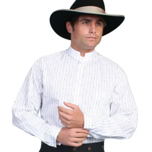 Men's Tombstone White Banded Collar Pull Over Shirt,