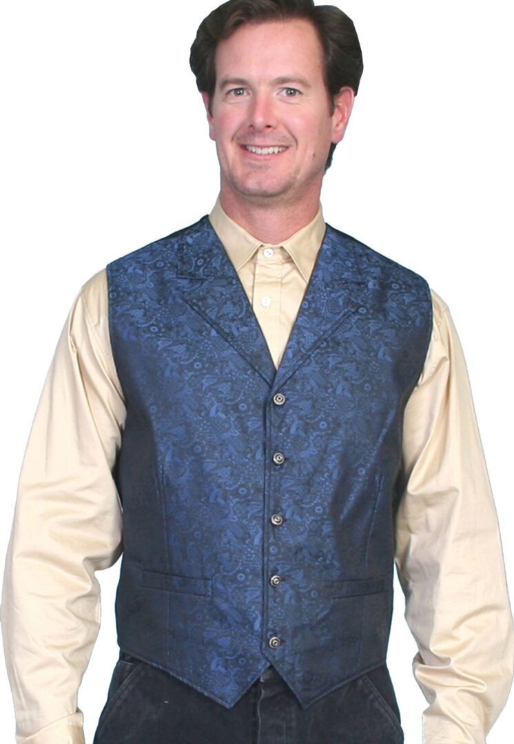 Scully Mens Classic old time Blue Lapel paisley vest