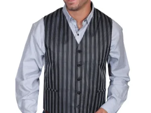 Scully Mens Sophisticated Double Pinstripe Black western vest.