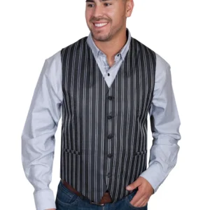 Scully Mens Pinstripe Black western vest.