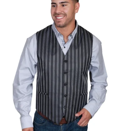 Scully Mens Sophisticated Double Pinstripe Black western vest.