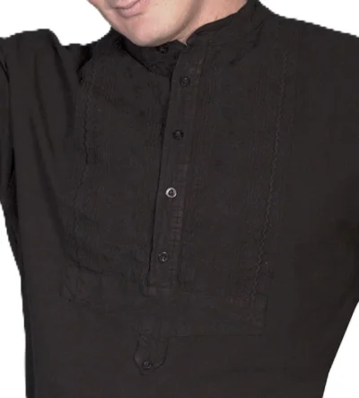 Men's Black Paisley Insert Bib banded collar shirt