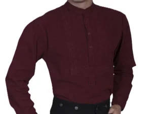 men's burgundy insert bib with tab banded collar shirt