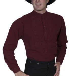 men's burgundy insert bib with tab banded collar shirt