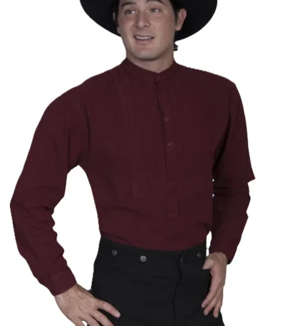 men's burgundy insert bib with tab banded collar shirt