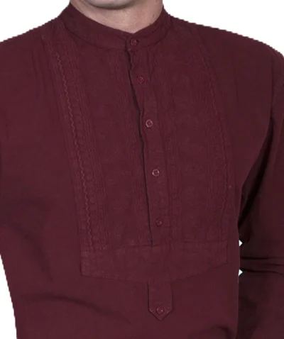 men's burgundy insert bib with tab banded collar shirt