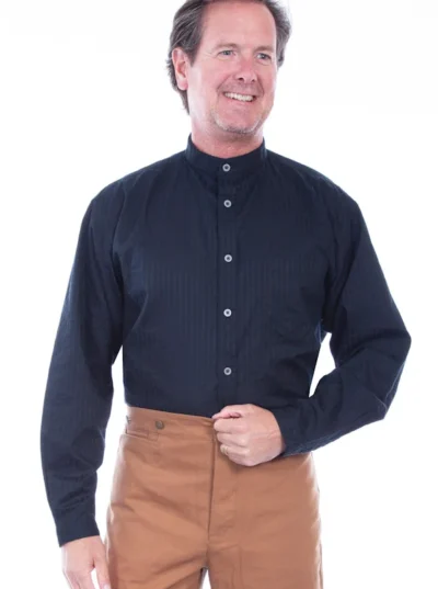 mens black old frontier banded collar shirt