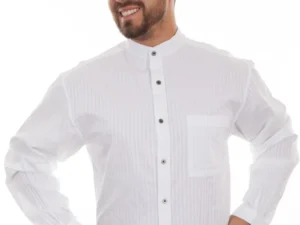 mens white old frontier banded collar shirt