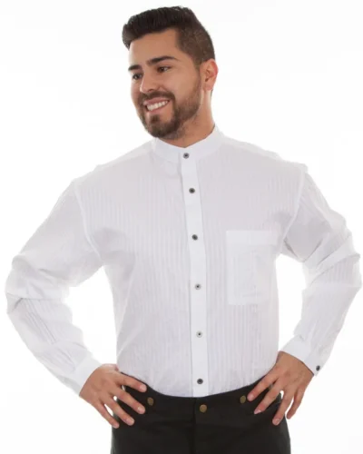 mens white old frontier banded collar shirt