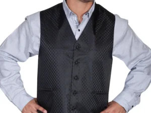 Mens Black Diamond Polyester Western Dress Vest