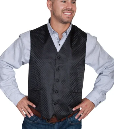 Mens Black Diamond Polyester Western Dress Vest