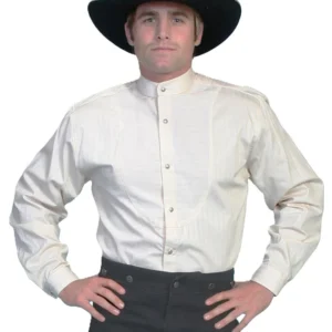 Mens Scully Button Down White Stripe Banded Collar Bib Shirt