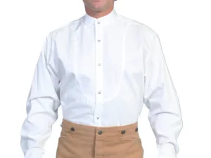 Mens Scully Button Down White Stripe Banded Collar Bib Shirt