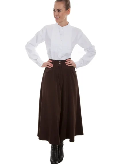 SCULLY Womens brown Split skirt, or riding pants<strong> </strong> <ul style="list-style: square inside none;"> <li>Sueded riding skirt</li> <li>Washable Sueded fabric</li> <li>100% Polyester</li> <li>sizes: XS - 2XL</li> </ul> •