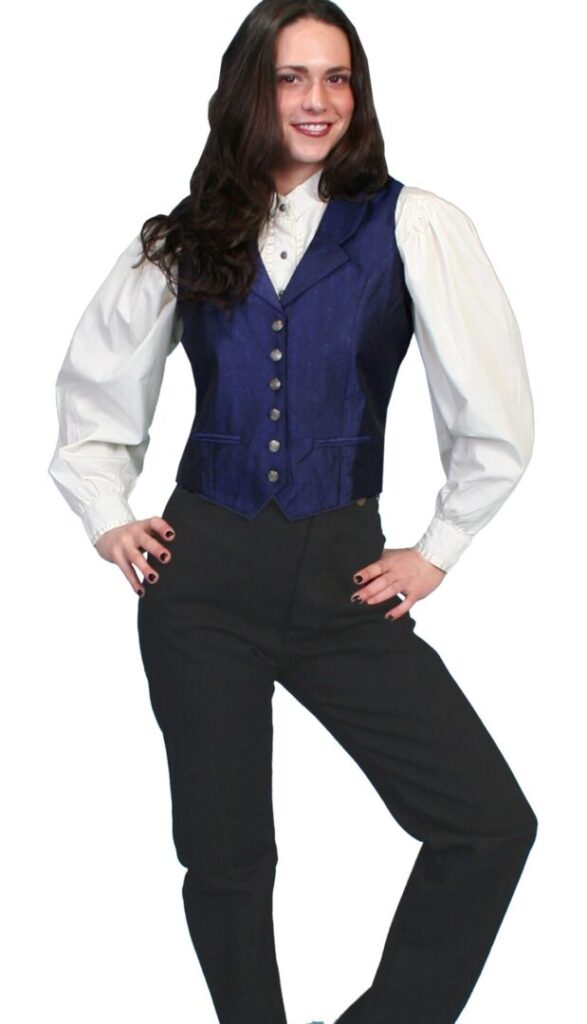A woman in Scully Womens black canvas Saddle seat riding pants posing for a photo.