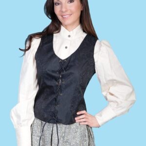 Womens Scully Black Paisley lace up victorian western vest
