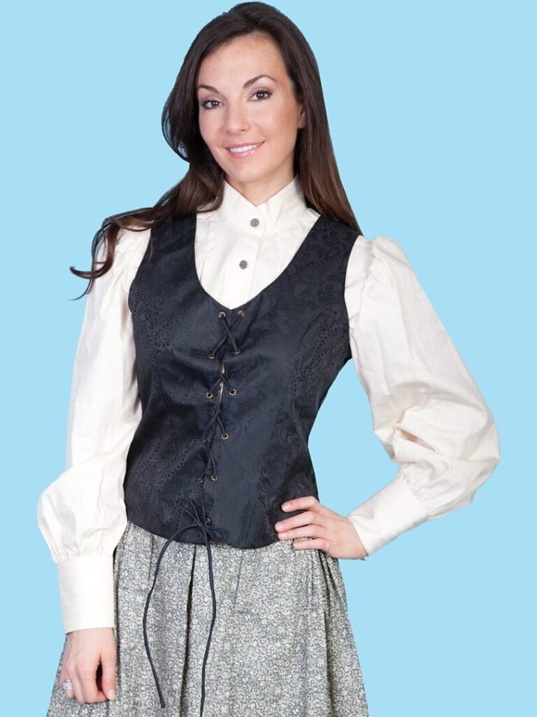 Womens Scully Black Paisley lace up victorian western vest