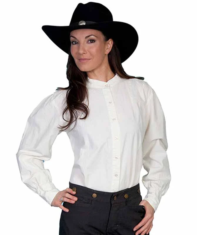 Scully Women’s Ivory Banded Collar Shirt – Ranch Style Frontier Blouse 1 Scully Women’s Ivory Banded Collar Shirt – Ranch Style Frontier Blouse