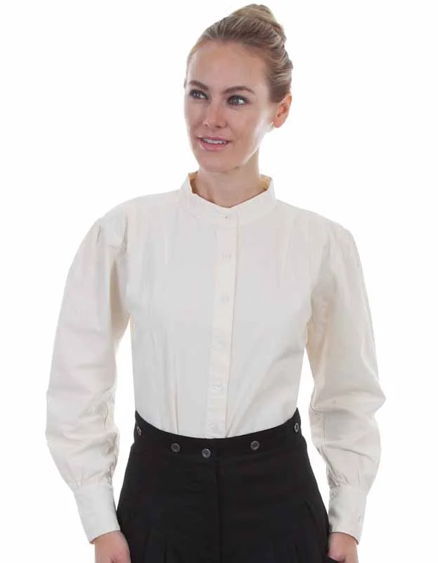 Scully Women’s Ivory Banded Collar Shirt – Ranch Style Frontier Blouse 2 Womens Scully Ranch Style Banded Collar Shirt