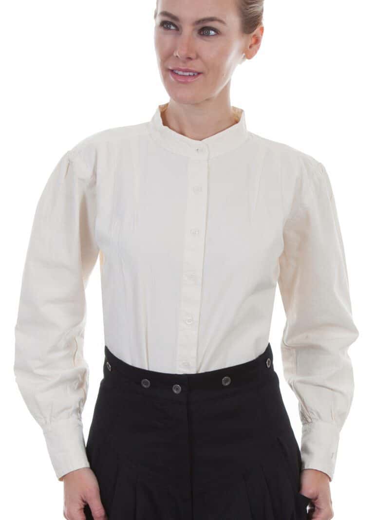 Womens Ranch Style Banded Collar Ivory Shirt