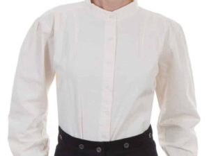 Womens Ranch Style Banded Collar Ivory Shirt