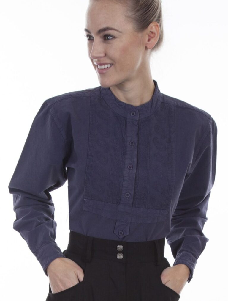 Womens 1800s pullover Blue Denim Bib blouse