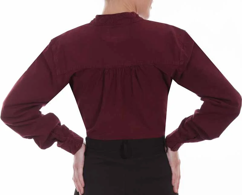 Scully Women's Banded Collar Burgundy Blouse paisley embroidered 2 Scully Women's Paisley Bib Banded Collar Shirt