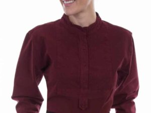Womens Scully Paisley Bib front Burgundy Blouse Image