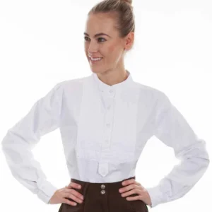 Women's Scully 1800s pullover White banded collar shirt