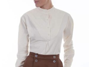 Ladies Scully Embroidered Bib front Ivory 1800s Blouse