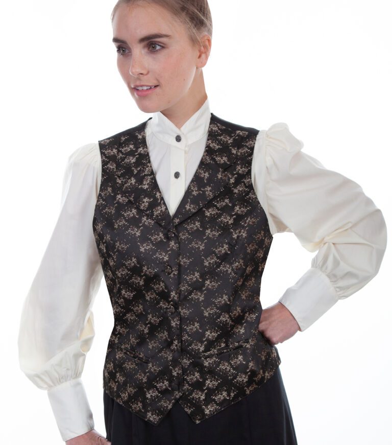 Womens Scully Victorian Steampunk Brown Floral Lapel Vest