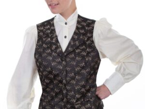 Womens Scully Victorian Steampunk Brown Floral Lapel Vest