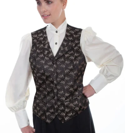 Womens Scully Victorian Steampunk Brown Floral Lapel Vest