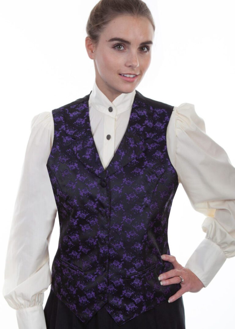 Womens Scully Victorian Steampunk Purple Floral Lapel Vest