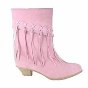 Kids 2 Pink Suede Fringe Cowgirl Boots with an easy on side Zipper and fashion heel made of genuine leather for a western themed pageant