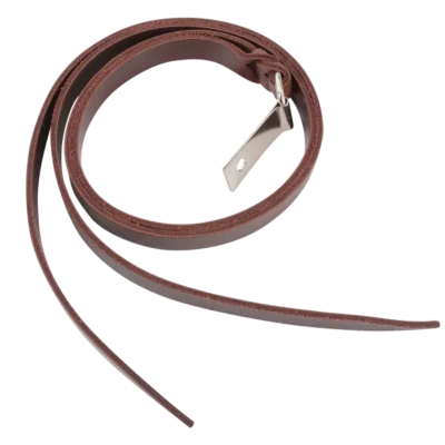 A brown leather belt with a metal clasp designed with Horse saddle D Ring Clip Assembly Strings with Screws.