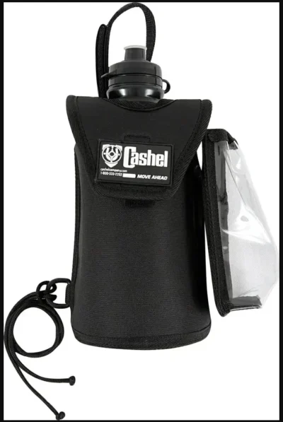 A black Horse Saddle GPS water bottle holder.