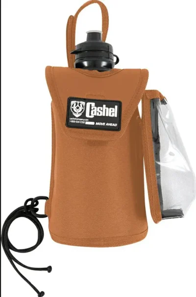 A pouch with a Horse Saddle GPS Water bottle holder attached to it.