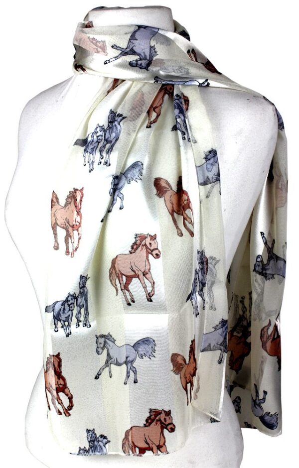 Tone on Tone Cream Multi Horse Silk Scarf Image