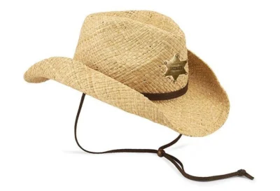 Kids palm Straw cowboy hat with bronze sheriff badge