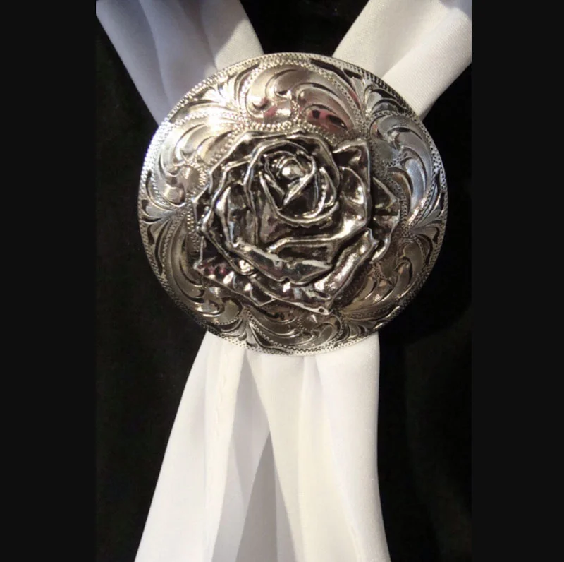 Silver rose scarf slide