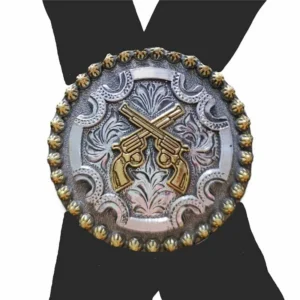 Western Gun Scarf Slide - Silver & Gold Double Pistols with Horseshoes